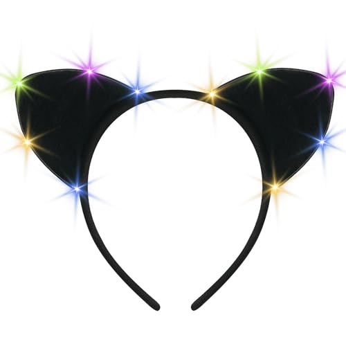 Alaoo LED Oreille de Chat Serre Tete,Serre-Tête Lumineux LED, Bandeau Lumineuses pour Accessoires D'oreilles pour le Jeu de Rôle du Carnaval D'Halloween,Noir