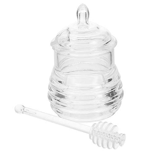 PRETYZOOM 1Set Plastic Honey Jar with Dipper Clear Honey Storage Container for Syrup Dispensing Material for Kitchen and Home Use Honey Pot