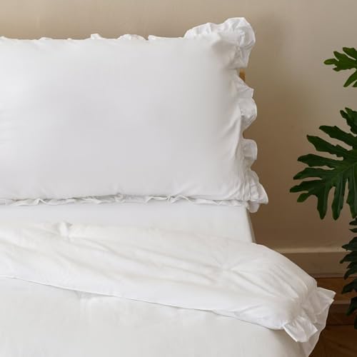 Image of CLOTHKNOW 4Pieces White Ruffle Toddler Bedding Sets for Girls Comforter | Soft Crib Bed Sets, All Season, Farmhouse Comforter Sets