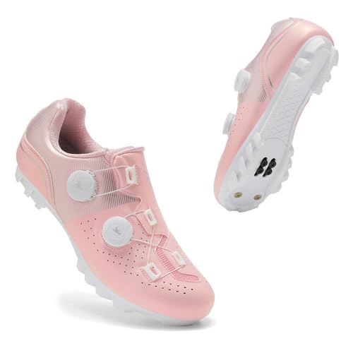 Mateju Zapatilla de Ciclismo Mujer, Zapatillas Ciclismo Carretera Exterior MTB Compatibles con SPD Lock System, Adulto Zapatos Bicicleta (Rosa,39)