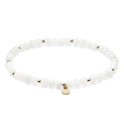 MORGAN & PAIGE Bronze 18k Yellow Gold Plated Genuine Gemstones Stretch Bracelets for Women Trendy - Elegant Dainty Gold Beaded Bracelets for Women, 4mm Gemstone Beads Lightweight Adjustable 6.5 Inch