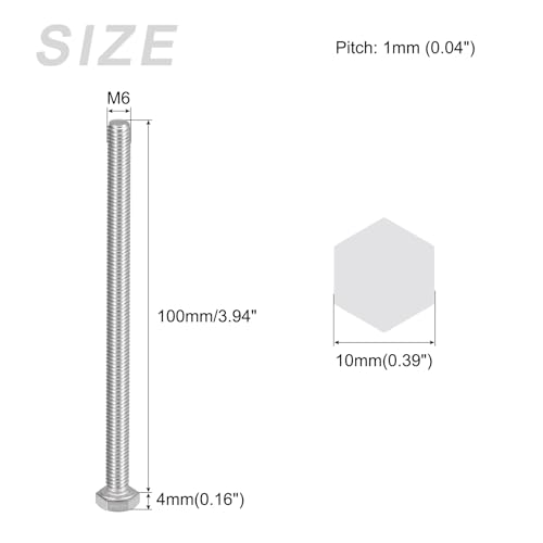 Image of METALLIXITY Hex Bolts (M6-1x100mm) 10Pcs, 304 Stainless Steel Coarse Fully Threaded Hex Head Screw Bolt Machine Screws - for Furniture Repair, Silver