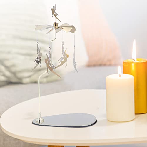 Omabeta Spinning Candle Holder, Candle Holder Round Triangle Tray Romantic European Style Stainless Steel Rotating Aromatherapy Wind Chime Candle Holder Home Decoration(#6)