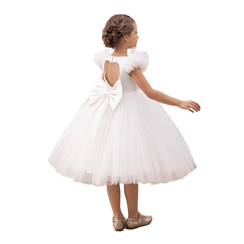 4-8Y Flower Girl Dress Puffy Fancy Tulle Heart Cutout Formal Holiday Gown for Wedding Pageant Party Birthday Princess