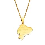 Collares con colgante de mapa de Ecuador para mujer, color plateado/dorado, joyería patriótica ecuatoriana