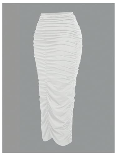 GORGLITTER Women's Casual Ruched High Waisted Bodycon Maxi Skirt Stretchy Solid Long Pencil Skirts3