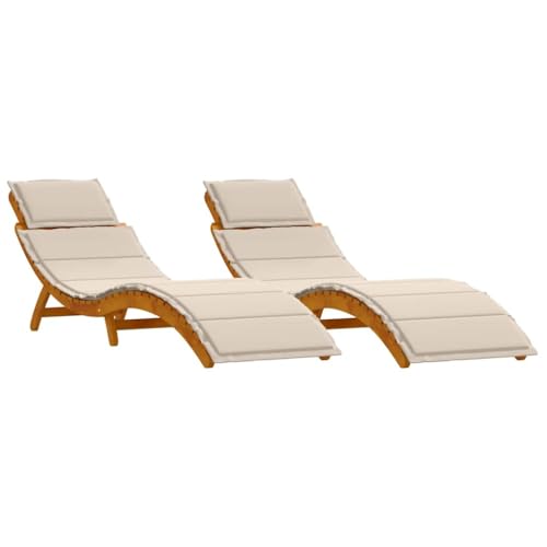 vidaXL Tumbona con cojín 2 pcs Crema Madera de Acacia Sólida