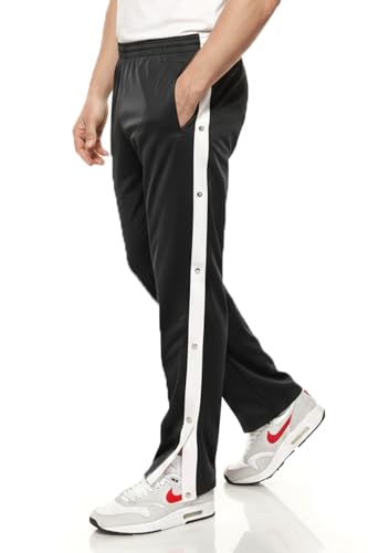 Kendindza Knopfhose Reha Hose seitlich zu öffnen Jogginghose mit Druckknöpfen Relaxhose Herren Sporthose Lang Trainingshose Herren Lang Freizeithose Schwarz L