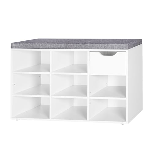 DINZI LVJ Shoe Bench,Entryway Storage Bench with Drawer and 8 Cubbies,Cubby Rack Adjustable...