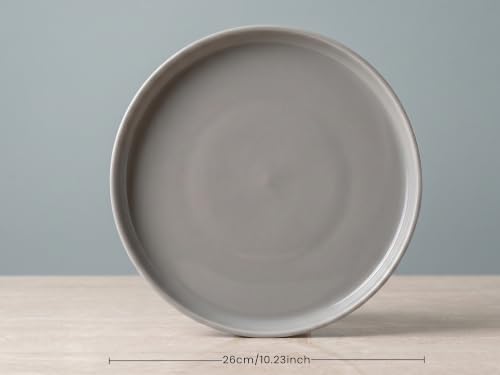 Image of Bodhi House 14-Piece Ribbed Porcelain Dinner Set for 6 | 6 Dinner Plates, 6 Katori & 2 Serving Bowls, Lightweight Microwave & Dishwasher Crockery Set for Home & Gifting, Pearl Grey