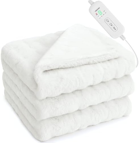 （23:30時点） MOSMEE 電気毛布 【2025AI 自動温度調整+表面兎毛調+裏面ポリエステル素材】 190×130cm 大きいサイズ 掛け敷き兼用 ひざ掛け 8段階温度調整 6段階タイマー設定機能 自動オフ 洗える 洗濯ネット付き ダニ退治 ふわふわ 柔らかく 防寒対策 暖房器具 省エネ 安全保護 (ホワイト, 190*130)