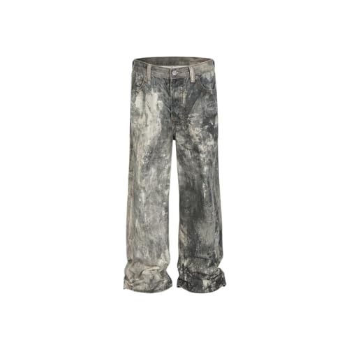 Straight Length Pants Unisex Distressed Neutral Camouflage Splashed Ink Jeans