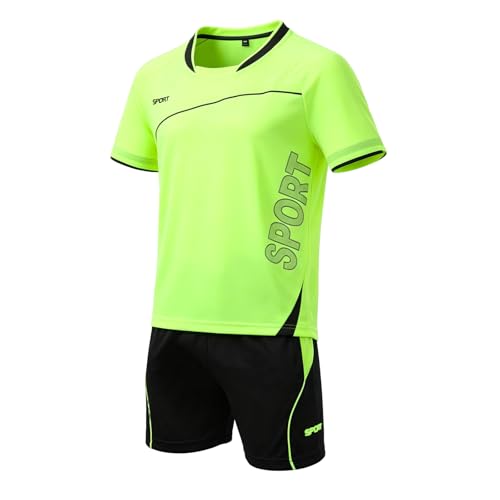 BBXWANG Football Kits for Boys Kids Football Kit Soccer Jersey Set Costume Kids Training Shirts And Shorts Set Gifts for Boys 4-13 Years (Fluorescent Green 12-13 Years)