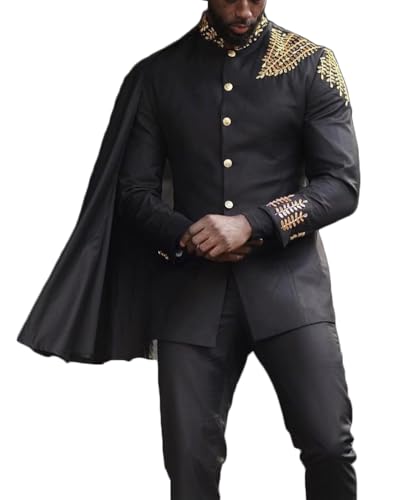 3 Pieces Men's Suits with Detachable Cape Slim Party Blazer Pant Tailored Tuxedo Set for Prom,Banquet,Homecoming