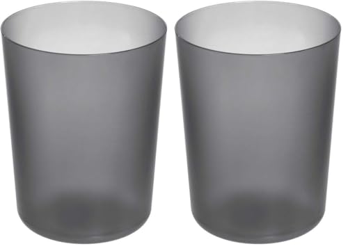 Image of iDesign Finn Round Plastic Trash, Compact Waste Basket Garbage Can for Bathroom, Bedroom, Home Office, Dorm, College, Smoke (Pack of 2)