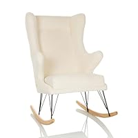 hjh LIVING Schaukelstuhl gepolstert MAPOON Teddy-Stoff, Relaxsessel mit Armlehnen, Schwingsessel Wohnzimmer Schlafzimmer, Weiß