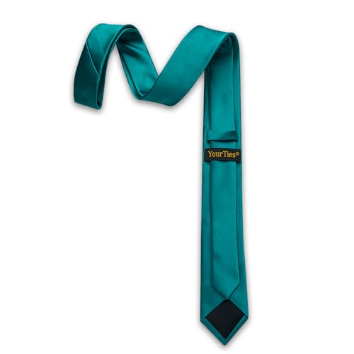 Image of YourTies Skinny Ties for Men Satin 2.4 inch Slim Necktie with Pocket Square Tie Clip Set Solid Color Wedding Party Business