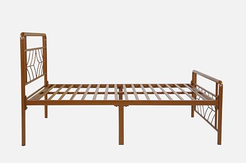 Image of Vara Metal Single Size Bed Without Storage | Wrought Iron Single Bed with Headboard & Footboard| Sturdy Powder Coated Platform Cot for Bedroom, Living Room, (Vara Brown)