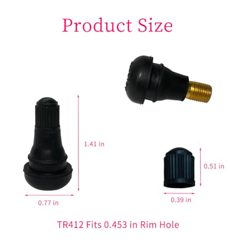 Image of 120Pcs TR412 Tubeless Valve Stems, Black Rubber Snap-in Valves Tubeless Tire Valve Stems Replacement for Tubeless 0.453 inches Rim Holes on Standard Auto Tires