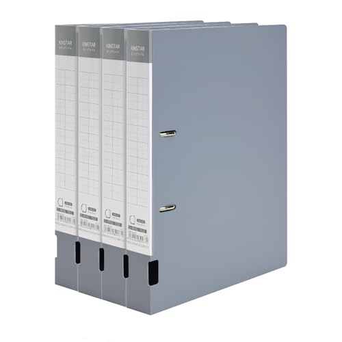 Kinstar リングファイル A4S 2穴 4册 縦 ファイル･アーチ式 250枚 収納 見開き Dリング A4 バインダー PP灰