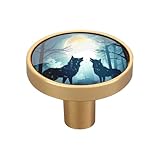 Qilmy 4 Pack Wolf 1-1/4 inch Cabinet Knobs for Drawers, Acrylic & Zinc Alloy Round Drawer Pulls with Screws, Decorative Furniture Knobs for Dresser, Kitchen Home Decor