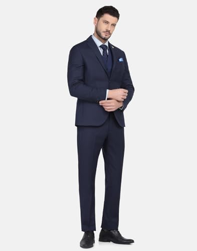 Image of Blackberrys Men Wool-Blend Textured Slim Fit Navy Suit