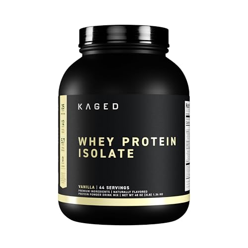 Kaged Whey Protein Isolate Powder | Vanilla | 100% Pure Low Lactose Whey | Post Workout Recovery Drink | Supports Muscle-Building | 25g per Serving | 44 Servings