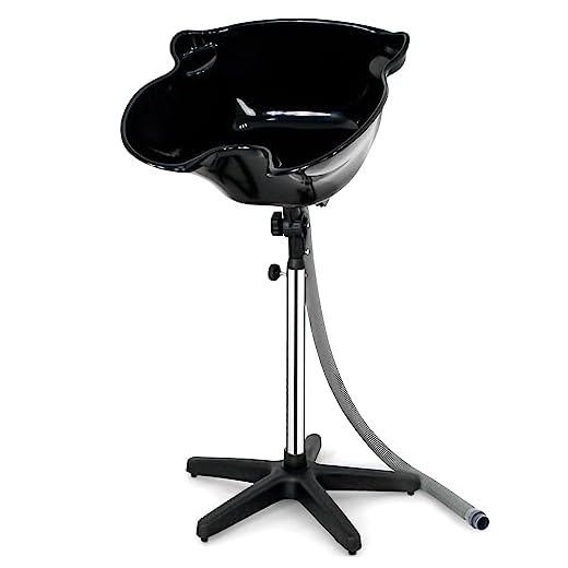 Height Adjustable Portable Salon Deep Shampoo Basin Sink Hair Treatment Bowl with Drain Hose- Black