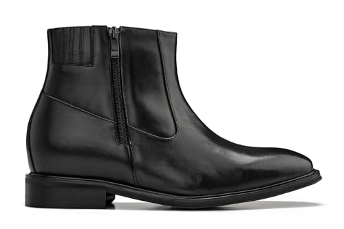 CALTO Men's Invisible Height Increasing Elevator Shoes - Black Premium Leather Lightweight Zipper Boots - 2.8 Inches Taller - Y70621 - Size 11.5 D(M) US2