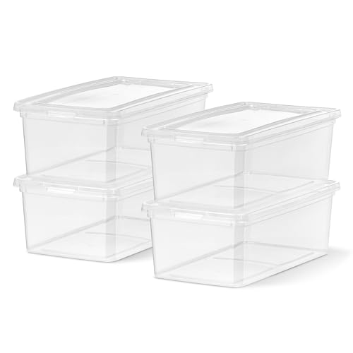 Iris Ohyama, Petite Boite de Rangement Multi-Usages, 5L, Lot de 4, Transparent, Fermeture Facile, Empilable, en Plastique Transparent, pour...