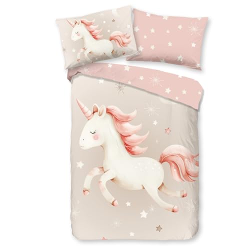 Aminata kids Kinderbettwäsche 100x135 Mädchen Einhorn rosa grau Baumwolle mit Reißverschluss Kinder-Wende-Bettwäsche-Set Einhörner Sterne Aminata kids Kinderbettwäsche 100x135 Mädchen Einhorn rosa grau Baumwolle mit Reißverschluss Kinder-Wende-Bettwäsche-Set Einhörner Sterne