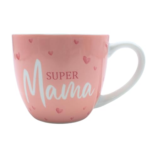 Dekohelden24 Taza de café XXL, de porcelana, diseño de Super Mama en rosa, 9,2 x 10,5 cm, capacidad: 400 ml, apto para lavavajillas