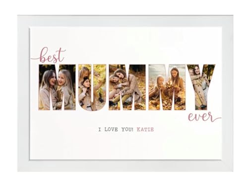 PB TECH Personalised Photo Frame A5, A4, A3 Custom Alphabet Picture Gift for Mum, Dad, Grandad, Son, Daughter, Sister, Brother, Mother’s & Father’s Day (Mummy, White, A4 (21x30 CM) Framed Print)
