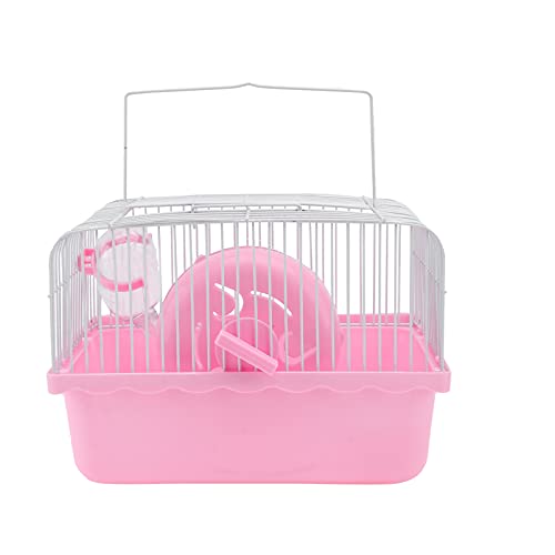 POPETPOP Hamster Carrier Guinea Pig Travel Carrier-Portable Small Animal Cage with Exercise Wheel and Water Bottle for Gerbil,Rat,Chinchilla,Critter and Birds-Pink