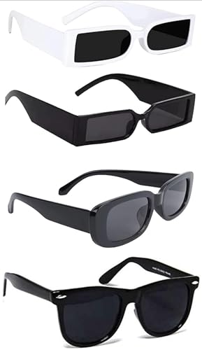 Image of IFLASH Rectangular Sunglasses Retro Fashion Shades for Men & Women (Pack of 4)