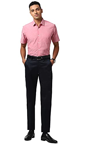 Image of Peter England Men's Slim Fit Mid Rise Navy Trousers