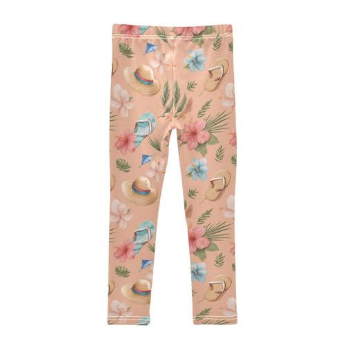 Girls' Athletic Leggings Ankle Length Yoga Dance Pants Kids Teen 4T Hibiscus Sunhat2