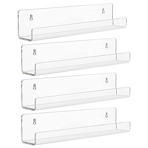 Dezzer 4 Pack étagères Flottantes en Acrylique, Transparent étagère en Acrylique, étagère de Rangement Murale pour la Maison, la Cuisine, Le Salon, étagère à épices Invisible - 34,8 x 5,8 x 7,8 cm