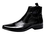 Santimon Men's Zipped Ankle Pointed Toe Brogue Wing Tip Formal Dress Leather Boots Black Brown (12, Black, numeric_12)