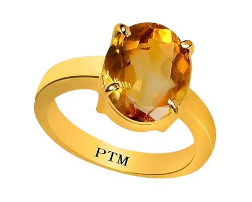 Image of PTM Panchdhatu (5 Metals) Sunehla (Citrine) 3.25 Ratti or 3 Cts to 10.25 Ratti or 9.35 Cts Astrological Gemstone 22 K Gold Plated Ring for Men & Women