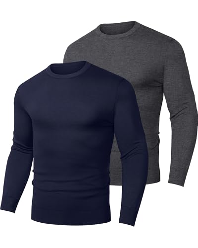 Riyiper 2 Pack Men's Crew Neck Sweaters, Slim Fit Lightweight Knit Pullover Sweaters Business Casual Classic Pullovers2