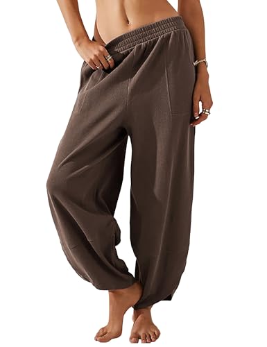 Himosyber Women Cotton Pants Wide Leg Pants Casual Loose Baggy Elastic Waist Beach Palazzo Harem Pants