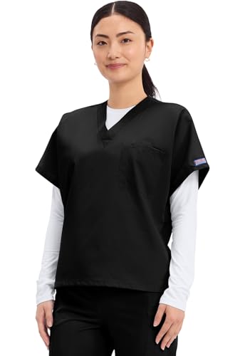 Image of Cherokee Scrubs for Women and Men Unisex V-Neck Tunic Nursing Scrub Top with Chest Pocket, Tuckable Durable Fabric - 4777 | 1 Chest Pocket For Essentials, Traditional Fit, Durable Construction, Comfortable Knit Details, Easy Care, Tuckable Style
