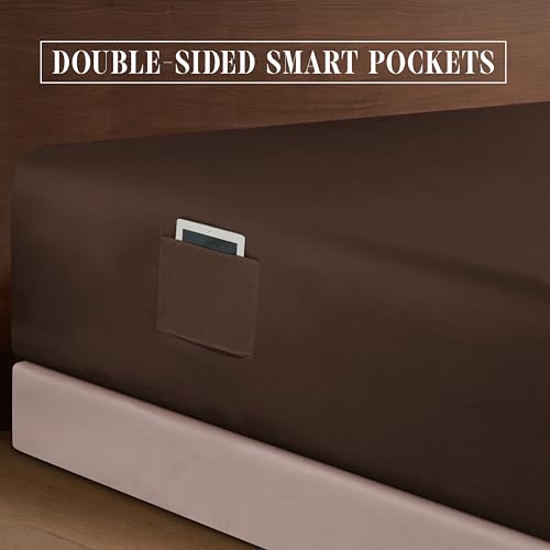Elegant Comfort Luxurious 1500 Premium Hotel Quality Microfiber 4-Piece Sheet Set, 18-24 Inches Deep - Extra Deep Pocket Sheets - Ultra Soft 4PC Deep Pocket Sheets, Twin/Twin XL, Chocolate Brown