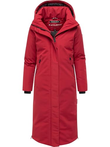 Navahoo Damen Mantel mit magnetischer Abdeckleiste und Rucksackträgern warme Winterjacke Schneewächter 14 Dark Red Gr. XL