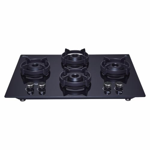 Image of Whirlpool 70cm 4 Burner Auto Ignition Hob | EVOLVE HYBRID HD 704 BRASS EC | SABAF Brass Burners | 8mm Toughened Black Glass | 10-Year Glass & 5-Year Burner & Valve Warranty