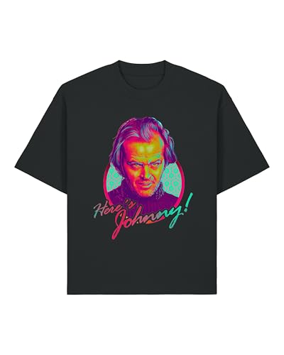 Image of Here's Johnny Vaporwave Styled Axe Break Door Art Unisex Heavyweight Cotton T-Shirt Black Large