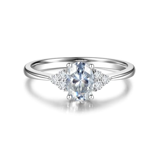 14K Solid White Gold Moissanite Engagement Ring for Women,5*7mm Center Stone,D Color VVS1 Oval Simulated Diamond Moissanite Wedding Promise Proposal Ring for Her Wife Anniversary Bridal Gift,All Size2