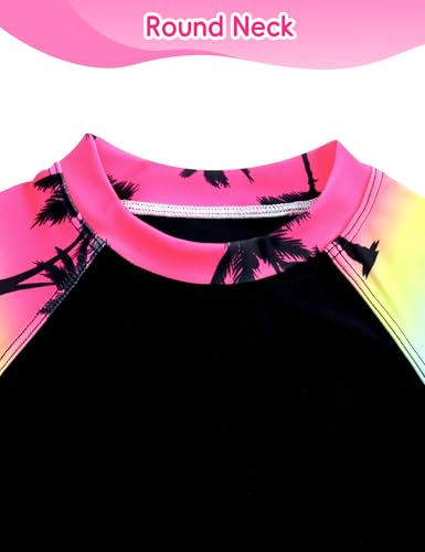 Image of Girl Swimsuits 2 Pieces Multicolor Short Sleeve Quick Dry Durable Rash Guard Set with Shorts