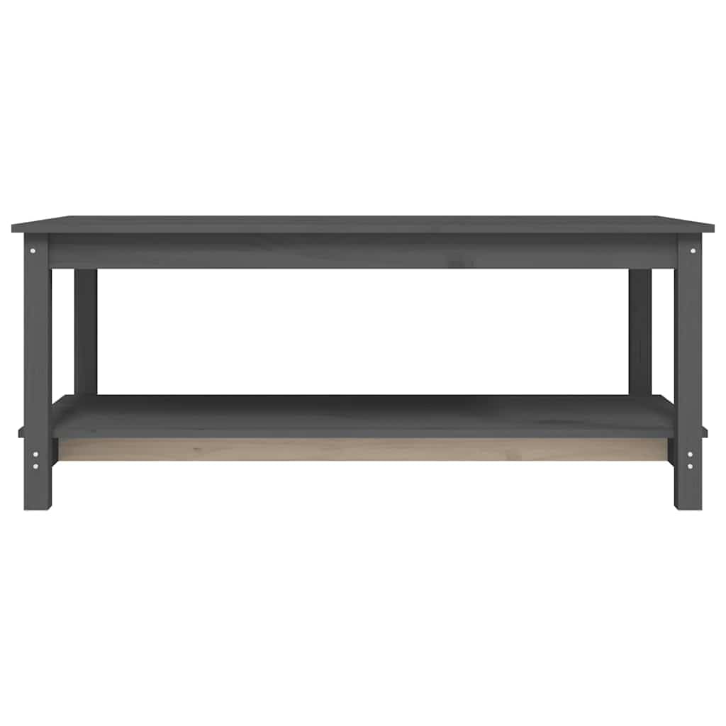 Générique Stolik kawowy z litego drewna sosna szary 110x55x45 cm | Dwupoziomowa konstrukcja, otwarta półka, stabilna rama, uniwersalne zastosowanie w salonie